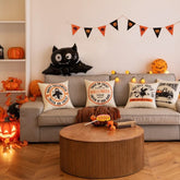 MIULEE Halloween Decor Pillow Covers Fall Decorative Throw Pillow Cases Farmhouse Linen Pillowcases Black Trick or Treat Pumpkin Bat Truck for Sofa 4 Pack - Miulee